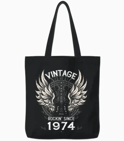 Vintage Rockin' Since 1974 – 51 Years of Bold Tote Bags - Black