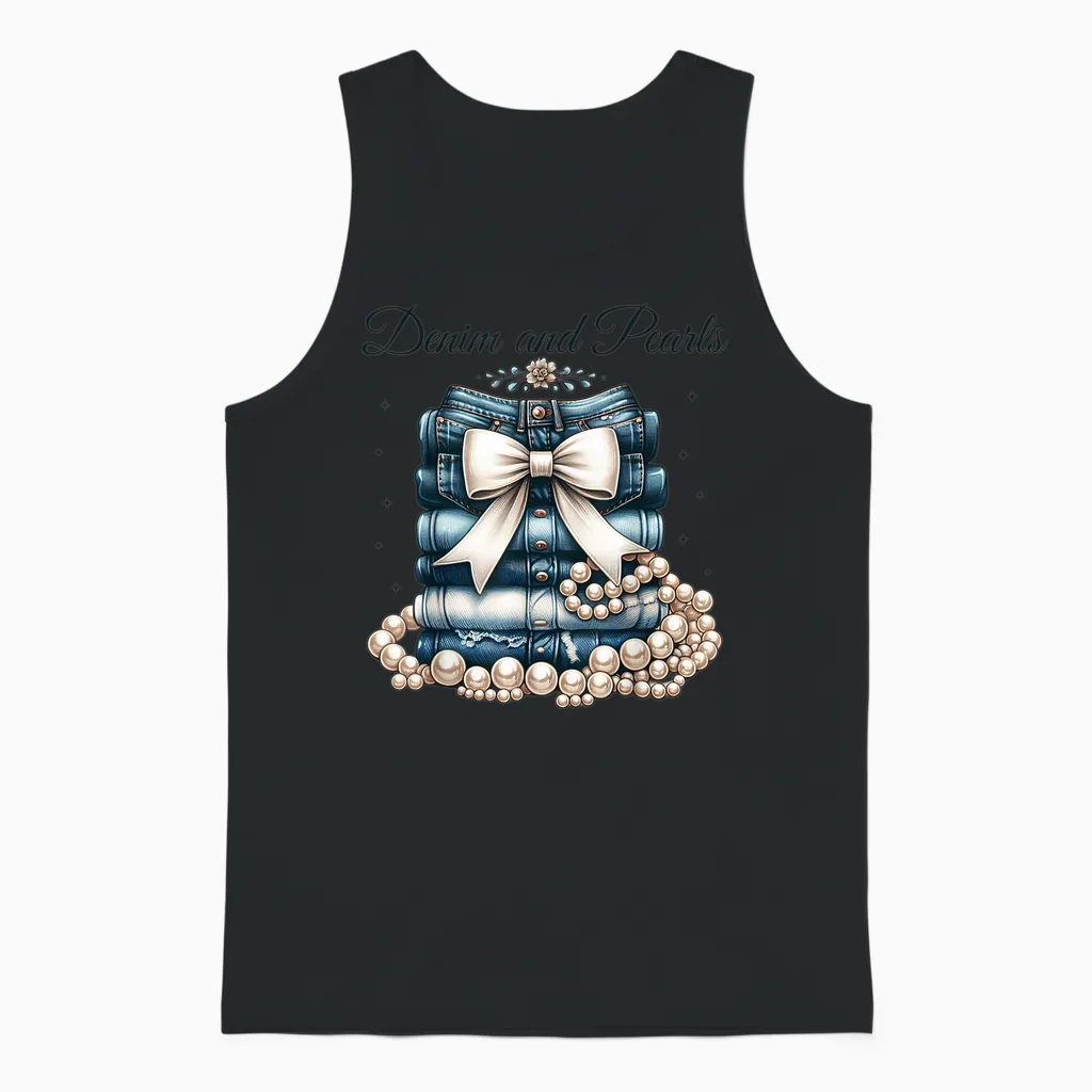 Pearls & Denim 2025 Outfit for Stylish Women Unisex Tank Top in Black