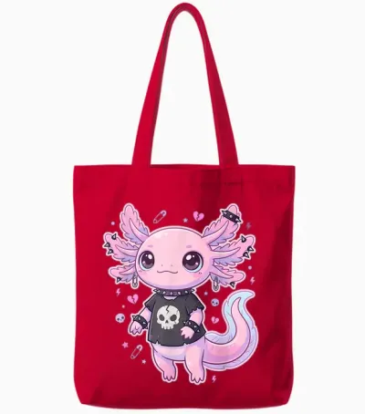 Cute Goth Axolotl Pastel Kawaii Emo Axolotl Punk Women Girls Tote Bags - Red