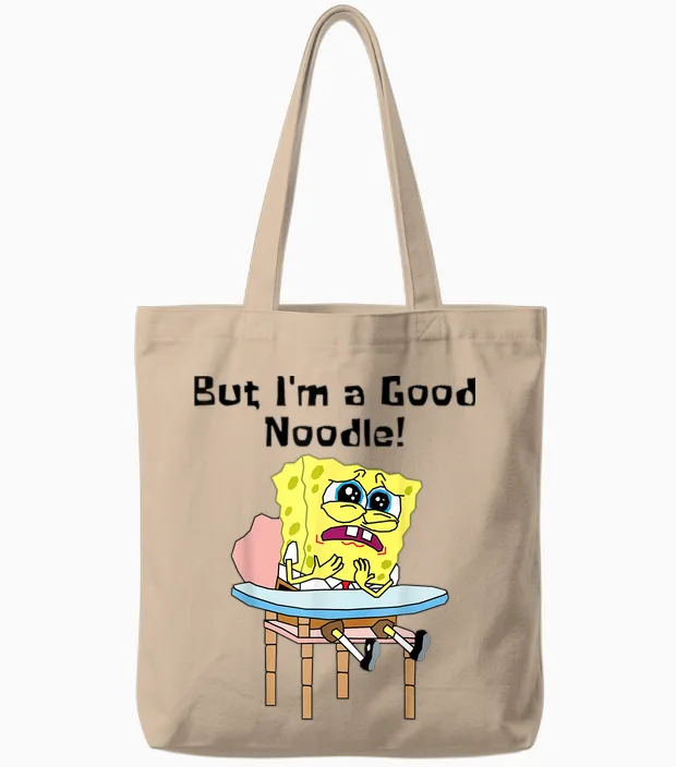 Mademark X Spongebob Squarepants - but I Am a Good Noodle Spongebob Squarepants Back to School Tote Bags in Natural