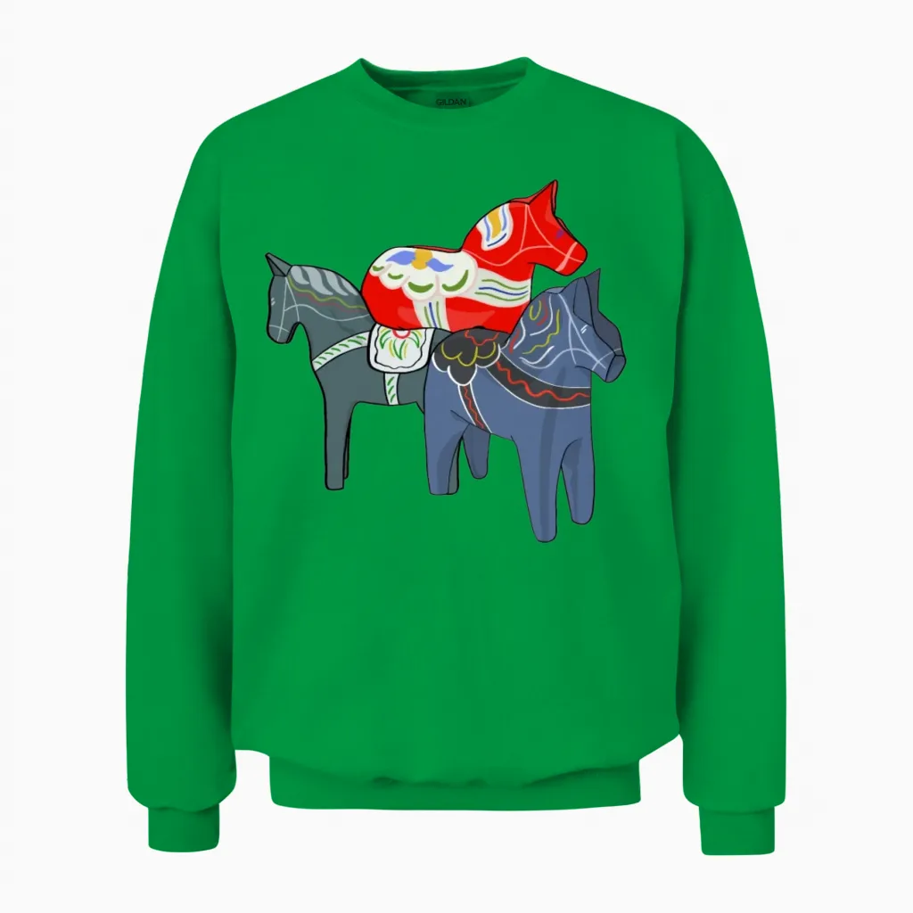 Dala Horses Horse Lovers Gift Unisex Sweatshirt in Irish Green