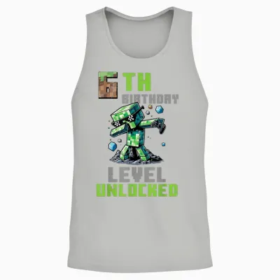 6th Birthday Level Unlocked Pixel Dab 6 Bday Gamer Boys Unisex Tank Top - Ash
