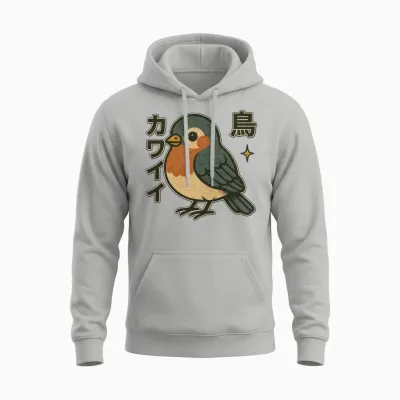 Kawaii Bird Japanese Unisex Hoodie - Ash