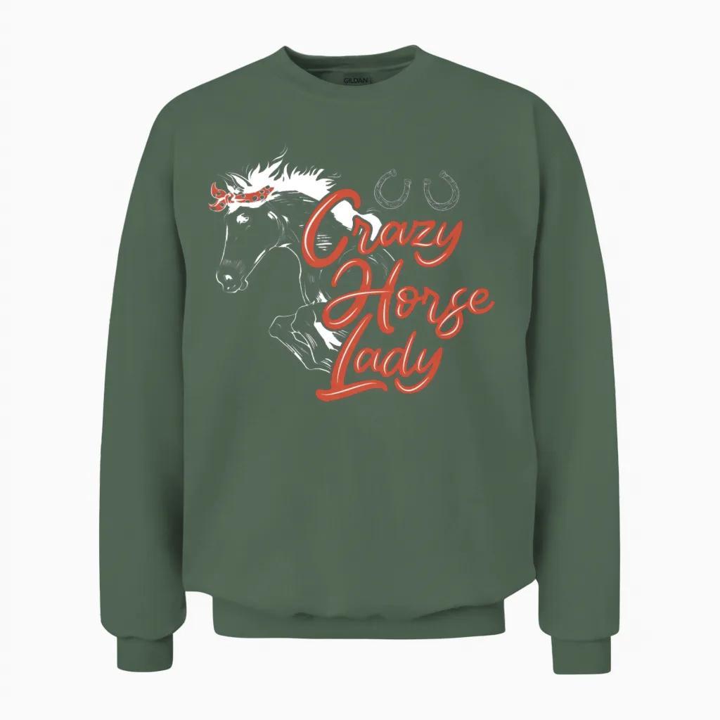 Horse Riding Equestrian Horse Lover Unisex Sweatshirt in Military Green