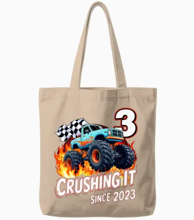Kids 3rd Birthday Monster Truck 3 Year Old Boys Born 2023 Tote Bags - Natural