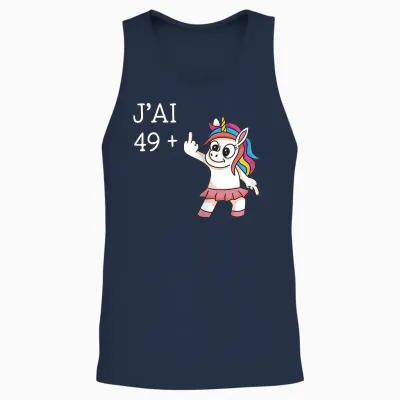 J'ai 49 Plus 1 Unicorn Funny Birthday Woman 50 Years T-Shirt, Black, Female X-Small Unisex Tank Top - Navy