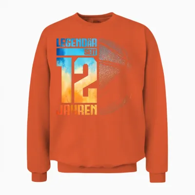 12th Birthday Retro Basketball Player 12 Years Boy Child T-Shirt, Black Unisex Sweatshirt - Orange