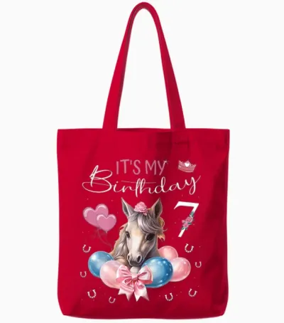 Birthday Shirt Horse Girl 7 Years - It's My Birthday T-Shirt, Black Tote Bags - Red