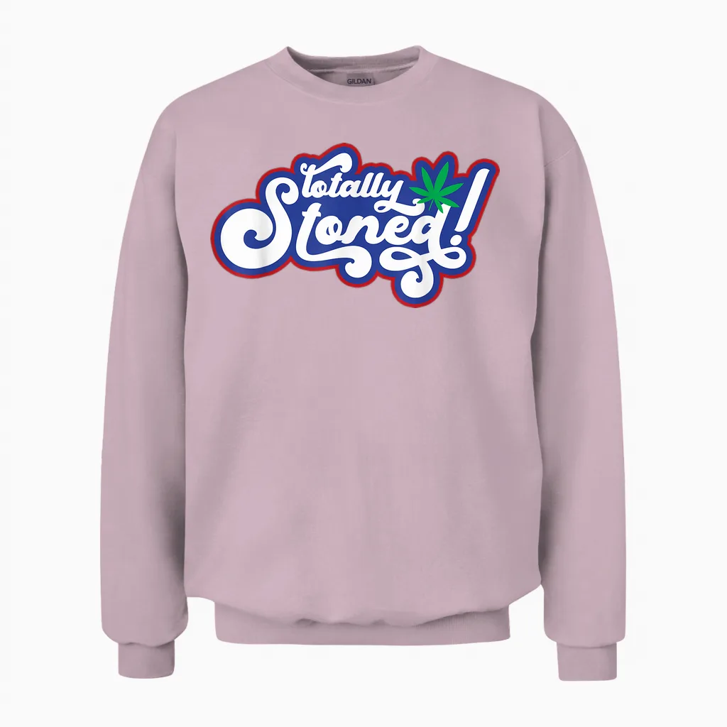 Retro Totally Stoned 420 Weed Marijuana T-Shirt, Black, S Unisex Sweatshirt in Light Pink