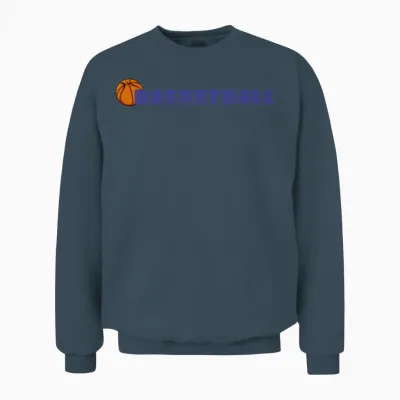 Basketball Emblem Wordmark in Electric Blue Unisex Sweatshirt - Dark Heather