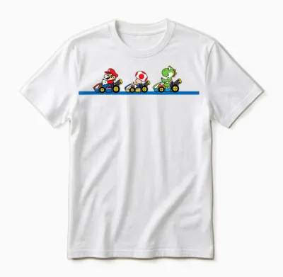 Mario Kart Yoshi Toad & Mario Vintage Race Line Up Unisex T-Shirt - White