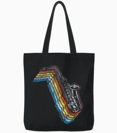 Saxophone Retro Vintage Tote Bags - Black