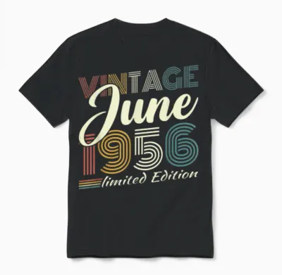 Vintage Juin 1956 Cadeau Anniversaire 70 Ans Hommes Femmes Unisex T-Shirt - Black