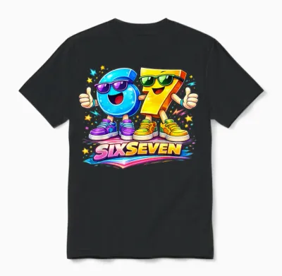Six Seven 67 Meme Lustiges Zahlen Design Für Kinder Teenager Unisex T-Shirt - Black