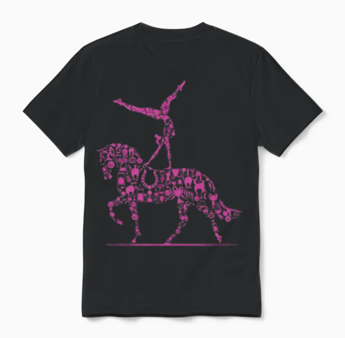 Pink Horse Vaulting - Lovers Unisex T-Shirt in Black