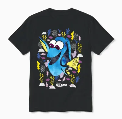 Pixar Finding Nemo Dory Just Keep Swimming T-Shirt - Unisex Erwachsene, Schwarz, Kleidergröße 36, Kurzarm Unisex T-Shirt - Black