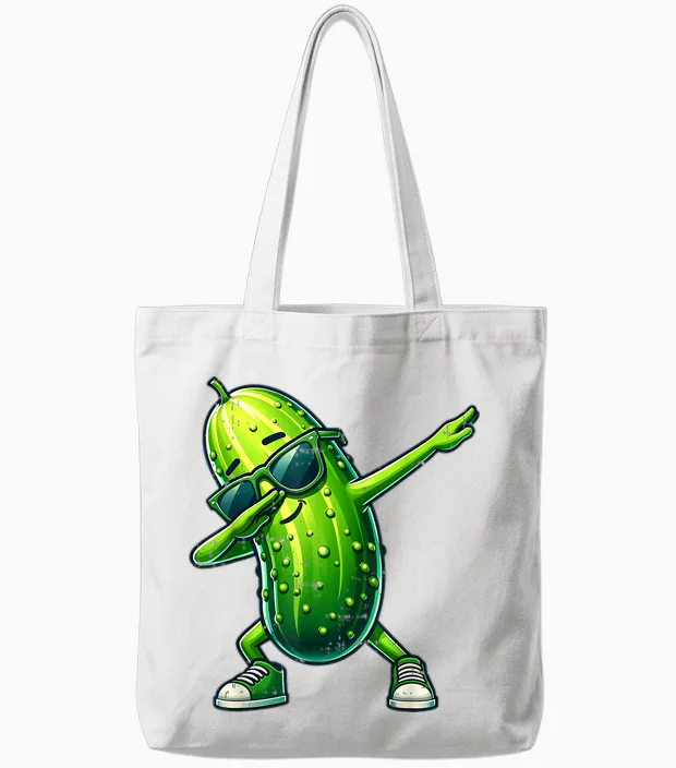 Pickle Dabbing Funny Dancing Cucumber Boys Girls Kids T-Shirt, Black, S Tote Bags in White