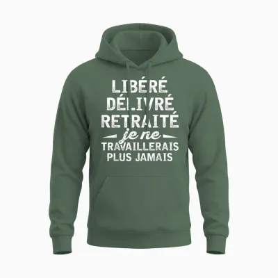 Retirement Gift Humor Man Dad Released Retired T-Shirt, Black, S Unisex Hoodie - Military Green