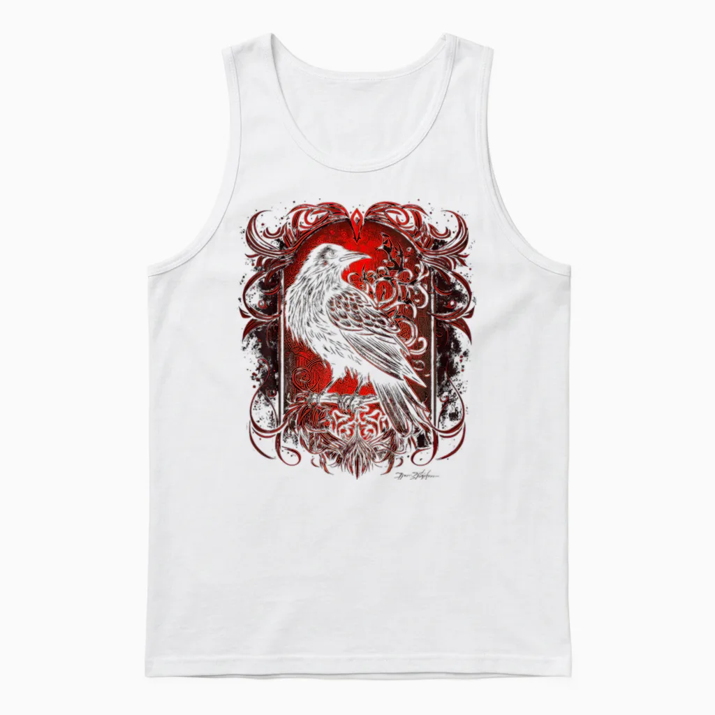 Odins Raven Viking Norse Runes Nordmann Mythology T-Shirt, Black Unisex Tank Top in White