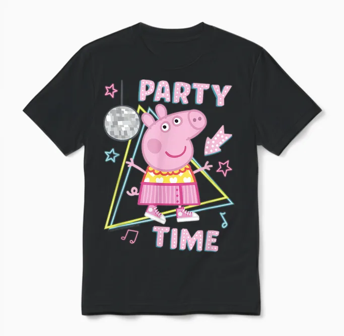 Peppa Pig Disco Party Time Amazon Exclusive T-Shirt, Blue Unisex T-Shirt in Black