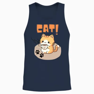 White & Orange Cute Cat Resting on Sofa Unisex Tank Top - Navy