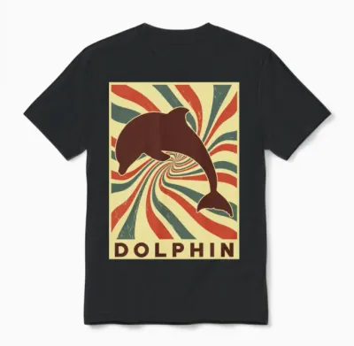 Dolphin Retro Vintage Unisex T-Shirt - Black
