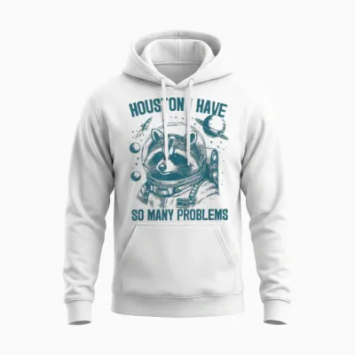 Houston I Have So Many Problems Vintage Weltraum Waschbär Unisex Hoodie - White