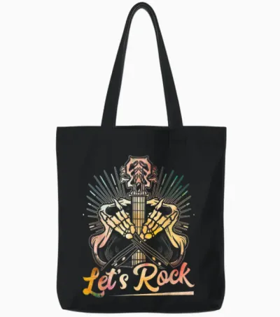 Let's Rock Guitar T-Shirt, Black Tote Bags - Black