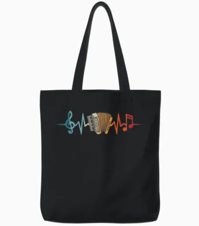 Harmonika Akkordeonist Herzschlag Musiker Akkordeon Tote Bags - Black
