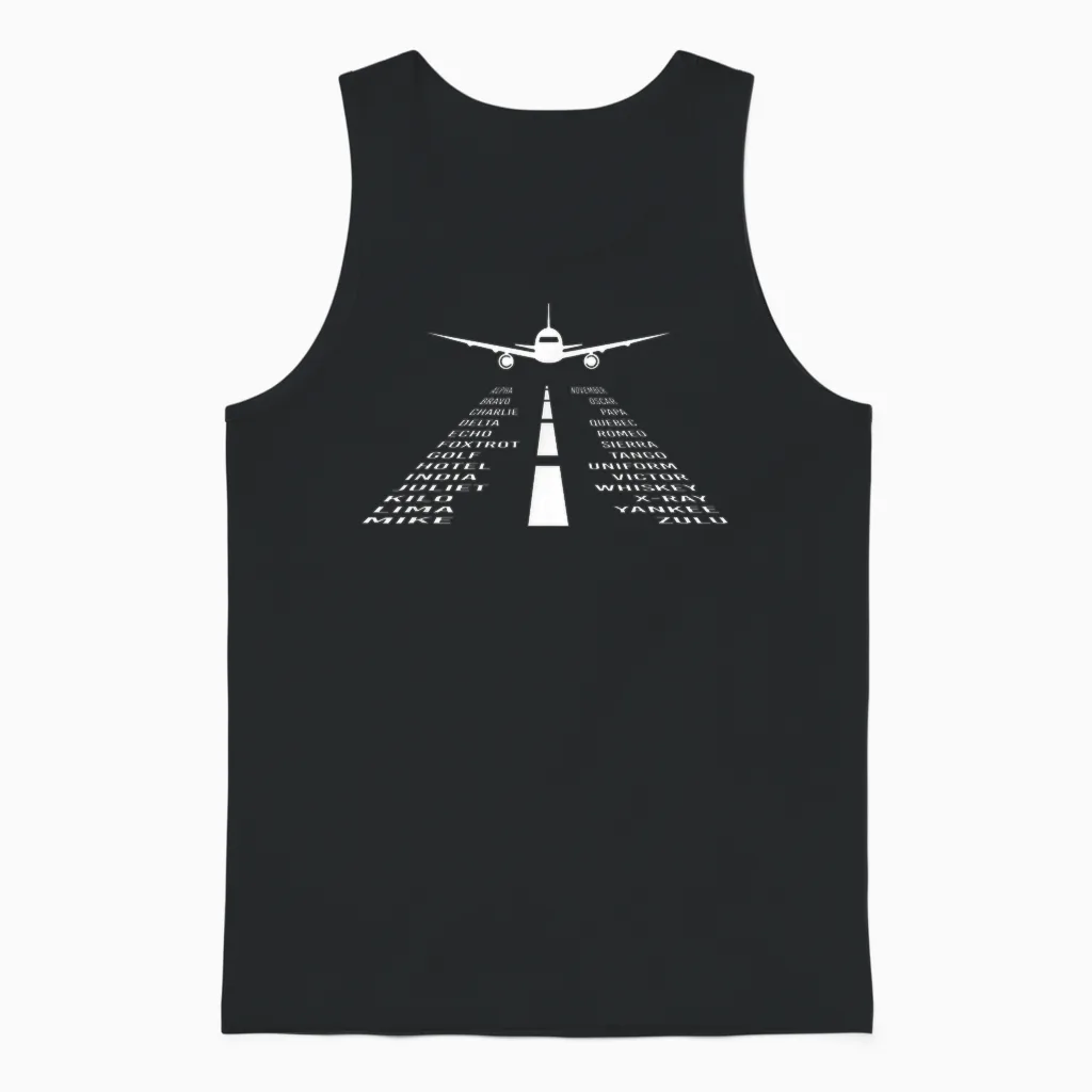 Pilot Flight Airplane Shirts 360 Phonetic Alphabet T-Shirt - Unisex Adult, Black, Short Sleeve, Small, Classic Fit Unisex Tank Top in Black