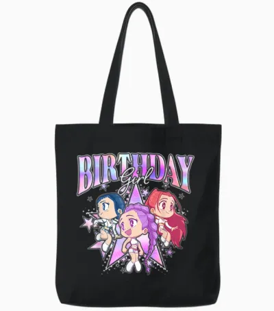 Kpop Demon Hunters Birthday Girl Adorable Chibi Group Shot Tote Bags - Black