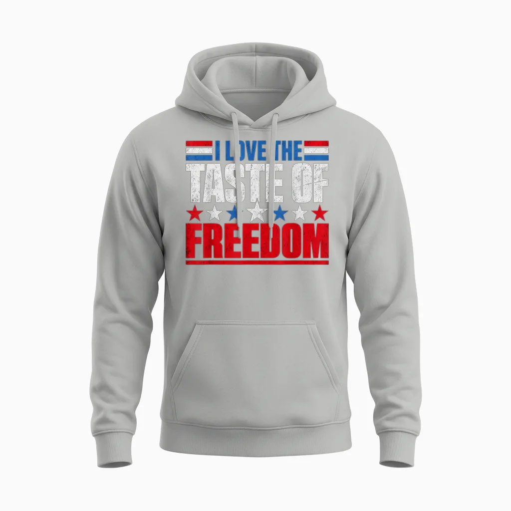 I Love the Taste of Freedom Couple Matching Patriotic Fourth Unisex Hoodie in Ash