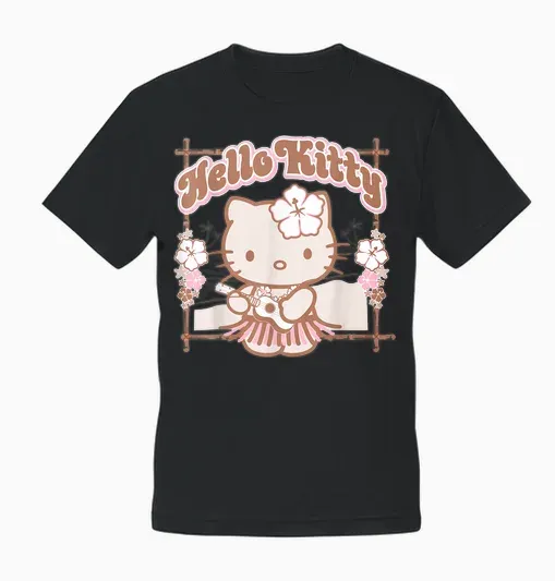 Hello Kitty Hula Summer Unisex T-Shirt - Black