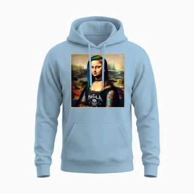 Graphic Design Metalcore Mona Lisa Bold Deathcore Vocalist T-Shirt, Black, S Unisex Hoodie - Light Blue
