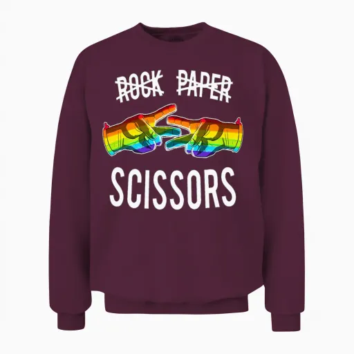 Paper Scissors Lesbian Pride Rainbow Lgbt Unisex Sweatshirt in Maroon
