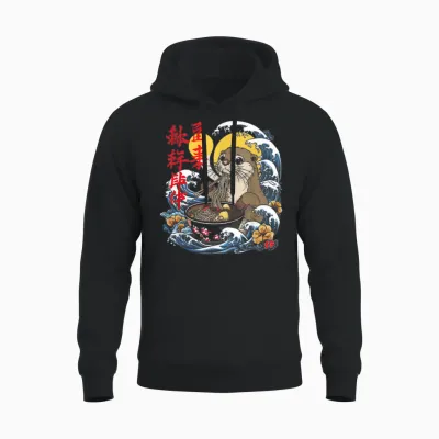 Otter Ramen T-Shirt Kawaii Manga Anime Ramen Noodles Y2k Retro T-Shirt, Black, S Unisex Hoodie - Black