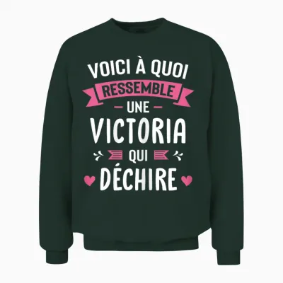 Women's Humour Personalised Gift Victoria Qui Déchire T-Shirt, Black, Female X-Small Unisex Sweatshirt - Forest