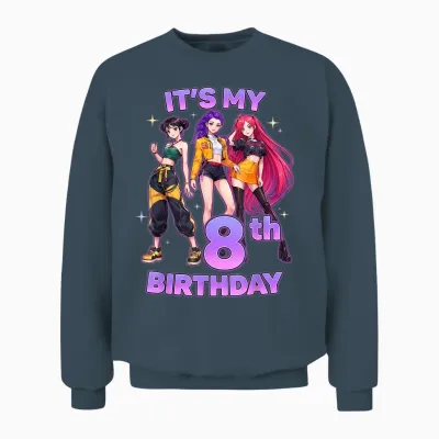 8 Years Birthday K-Pop Kids 8th Birthday Girl K-Pop Unisex Sweatshirt - Dark Heather