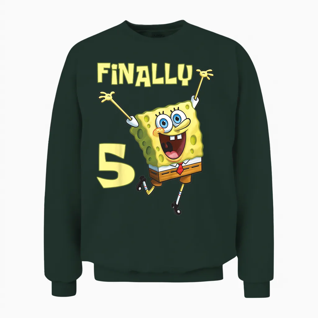 Mademark X Spongebob Squarepants - Kids Original Spongebob Square Pants - 5th Birthday. Finally 5. Unisex Sweatshirt in Forest