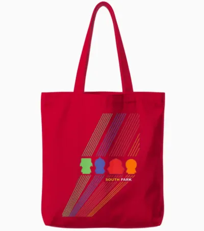 South Park Stan Kenny Kyle & Cartman Color Line Art T-Shirt, Black, S Tote Bags - Red