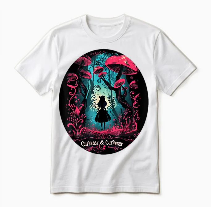 Alice in Wonderland T-Shirt, Black, S Unisex T-Shirt in White