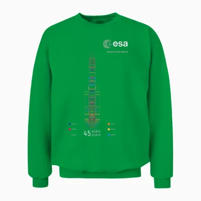 Esa European Space Agency 45 Years Ariane 1-6 Rocket 1979-2024 Unisex Sweatshirt - Irish Green