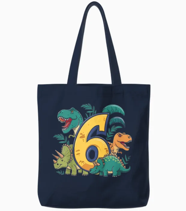 Kinder 6. Geburtstag 6 Jahre Junge T Rex Dinosaurier Dino Tote Bags in Navy