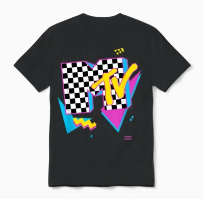 Mtv Retro Checkered Neon Shapes Music Television Unisex T-Shirt - Black