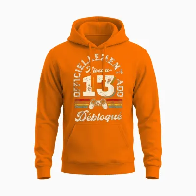 13 Years Birthday Teen Gift Humor Gamer Boy T-Shirt, Black, S Unisex Hoodie - Safety Orange