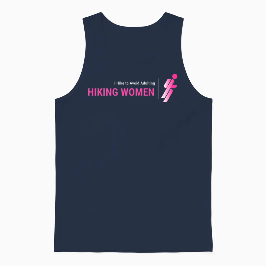I Hike to Avoid Adulting, Women Hiking Unisex Tank Top in Navy
