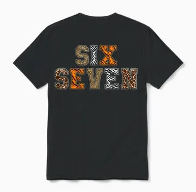 Boys Animal Print Clothes Six Seven Kids Zoo 67 Meme Girls Unisex T-Shirt - Black