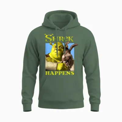 Shrek Happens Donkey Shrek Best Friends Big Chest Poster T-Shirt, Black, S Unisex Hoodie - Military Green