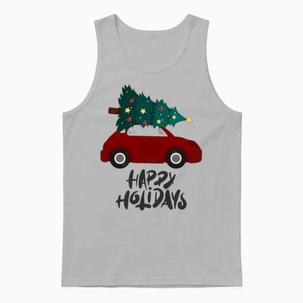 Retro Style Happy Holidays Unisex Tank Top in Ash