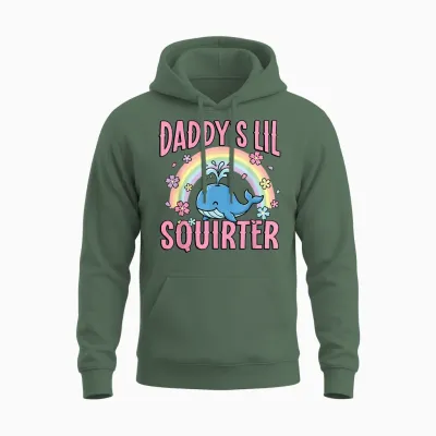 Daddy's Lil Squirter Süßer Wal, Regenbogen-Kirschblüte Unisex Hoodie - Military Green